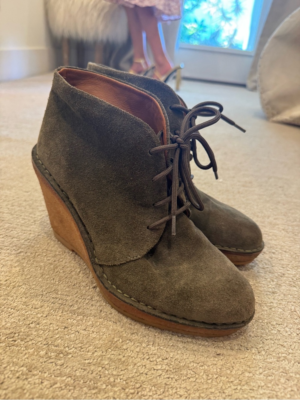 Marc by Marc Jacobs Olive Green Suede Lace-Up Wedge Booties
